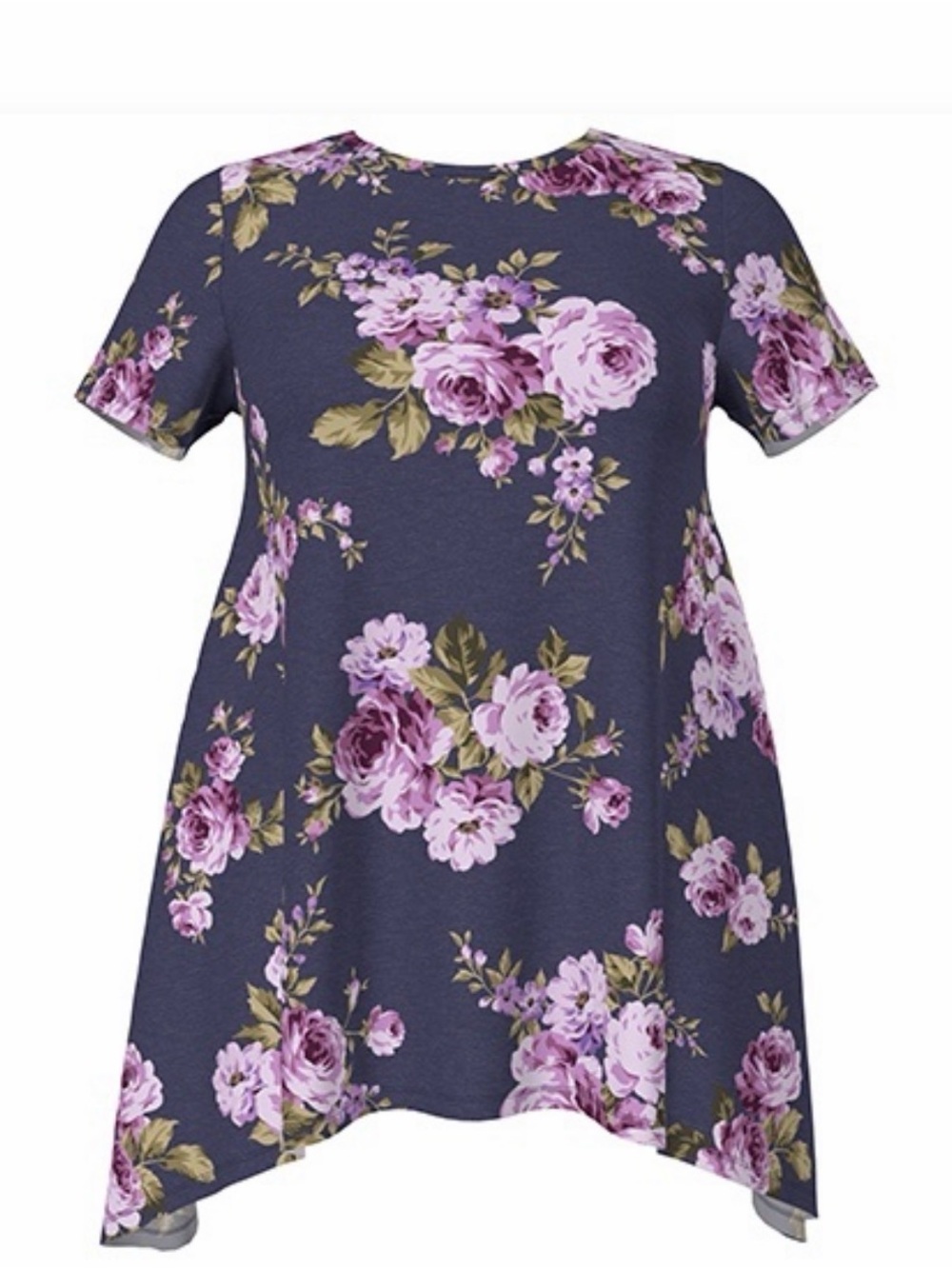 LulaRoe Melissa Floral Swing Tunic - Navy with Lavender Roses
